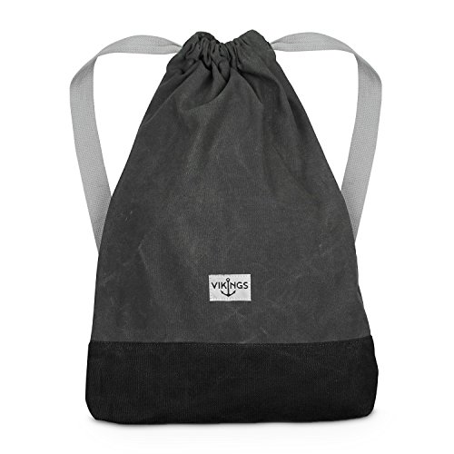 Rucksack Gym Bag Sack Turnbeutel Baumwolle Canvas Tasche Sport Frauen Männer Kinder, Farbe:Grau von VIKINGS