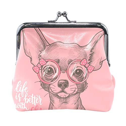 Vikko Pinke Chihuahua süße modische Hunde-Münzgeldbörse Retro Geldbeutel mit Kuss-Lock-Schnalle Geldbörse Tasche Kartenhalter für Frauen, Pink, Einheitsgröße von Vikko