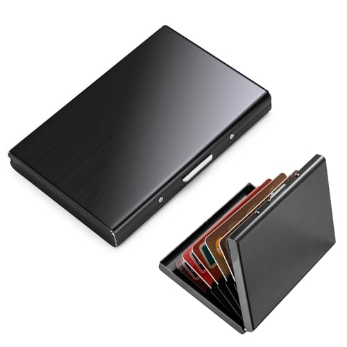 Kreditkartenetui Kartenetui Metall Kartenhalter Brieftasche RFID Blocking Gebürsteter Edelstahl Minimalistisch und Ultra Leicht Bank ID Card Holder Case Box mit 6 PVC Slots Pocket Geldbörse für Männer von Vikrami lighting