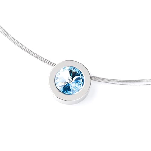 TIABELLE – Collier LARA aus Titan mit funkelndem Swarovski® Kristall – Silberfarbene Kette für Damen – allergenfrei & hautverträglich – Handmade in Germany (45 cm | 15,9 mm ø | Aquamarine) von TIABELLE