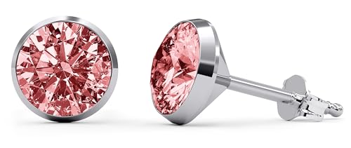 TIABELLE – Ohrstecker TRUMPET aus Titan mit funkelnden Zirconias – Silberfarbene Ohrringe für Damen – allergenfrei & hautverträglich – Handmade in Germany (MAXI | 7,5 mm ø | Pink) von TIABELLE