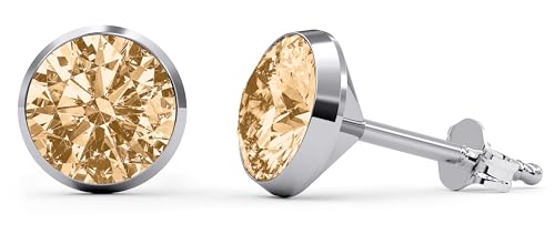 TIABELLE – Ohrstecker TRUMPET aus Titan mit funkelnden Swarovski® Zirconias – Silberfarbene Ohrringe für Damen – allergenfrei & hautverträglich – Handmade in Germany (MAXI | 7,5 mm ø | Yellow) von TIABELLE