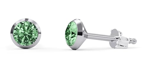TIABELLE – Ohrstecker TRUMPET aus Titan mit funkelnden Swarovski® Zirconias – Silberfarbene Ohrringe für Damen – allergenfrei & hautverträglich – Handmade in Germany (MIDI | 5,1mm ø | Green) von TIABELLE