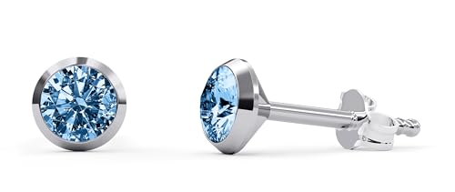 TIABELLE – Ohrstecker TRUMPET aus Titan mit funkelnden Swarovski® Zirconias – Silberfarbene Ohrringe für Damen – allergenfrei & hautverträglich – Handmade in Germany (MIDI | 5,1mm ø | Light Blue) von TIABELLE