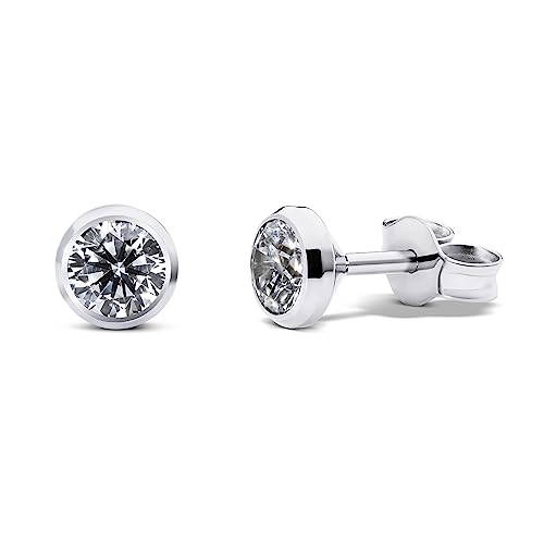 TIABELLE – Ohrstecker TRUMPET aus Titan mit funkelnden Swarovski® Zirconias – Silberfarbene Ohrringe für Damen – allergenfrei & hautverträglich – Handmade in Germany (MIDI | 5,1 mm ø | White) von TIABELLE