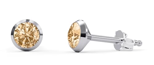 TIABELLE – Ohrstecker TRUMPET aus Titan mit funkelnden Swarovski® Zirconias – Silberfarbene Ohrringe für Damen – allergenfrei & hautverträglich – Handmade in Germany (MIDI | 5,1mm ø | Yellow) von TIABELLE