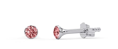 TIABELLE – Ohrstecker TRUMPET aus Titan mit funkelnden Swarovski® Zirconias – Silberfarbene Ohrringe für Damen – allergenfrei & hautverträglich – Handmade in Germany (MINI | 3,0mm ø | Pink) von TIABELLE