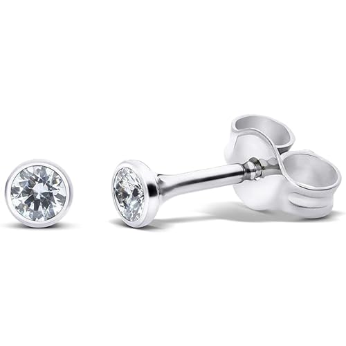 TIABELLE – Ohrstecker TRUMPET aus Titan mit funkelnden Swarovski® Zirconias – Silberfarbene Ohrringe für Damen – allergenfrei & hautverträglich – Handmade in Germany (MINI | 3,0 mm ø | White) von TIABELLE