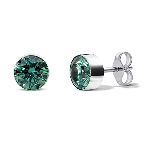 TIABELLE – Ohrstecker RISE aus Titan mit funkelnden Swarovski® Zirconias – Silberfarbene Ohrringe für Damen – allergenfrei & hautverträglich – Handmade in Germany (MAXI | 6,8 mm ø | Green) von TIABELLE