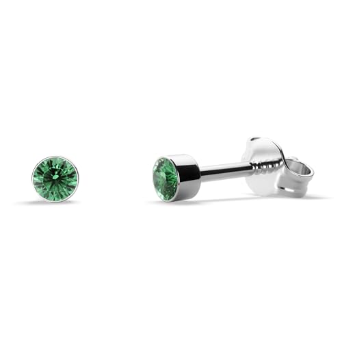 TIABELLE – Ohrstecker RISE aus Titan mit funkelnden Swarovski® Zirconias – Silberfarbene Ohrringe für Damen – allergenfrei & hautverträglich – Handmade in Germany (MAXI | 6,8mm ø | Green) von TIABELLE