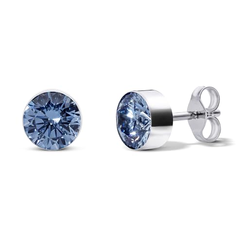 TIABELLE – Ohrstecker RISE aus Titan mit funkelnden Swarovski® Zirconias – Silberfarbene Ohrringe für Damen – allergenfrei & hautverträglich – Handmade in Germany (MAXI | 6,8mm ø | Light Blue) von TIABELLE