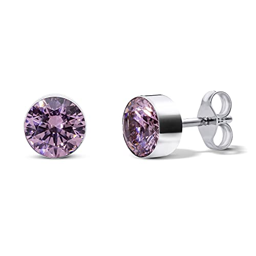 TIABELLE – Ohrstecker RISE aus Titan mit funkelnden Swarovski® Zirconias – Silberfarbene Ohrringe für Damen – allergenfrei & hautverträglich – Handmade in Germany (MAXI | 6,8 mm ø | Pink) von TIABELLE