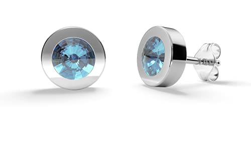 TIABELLE – Ohrstecker LUNA aus Titan mit funkelnden Swarovski® Zirconias – Silberfarbene Ohrringe für Damen – allergenfrei & hautverträglich – Handmade in Germany (7,6 mm ø | Aquamarine) von TIABELLE