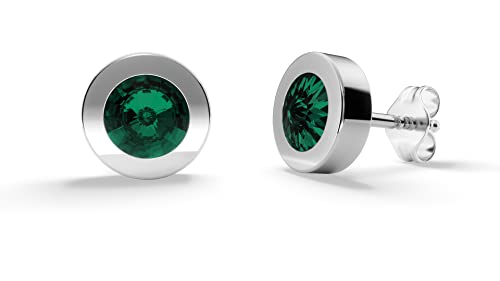 TIABELLE – Ohrstecker LUNA aus Titan mit funkelnden Swarovski® Zirconias – Silberfarbene Ohrringe für Damen – allergenfrei & hautverträglich – Handmade in Germany (7,6 mm ø | Emerald) von TIABELLE