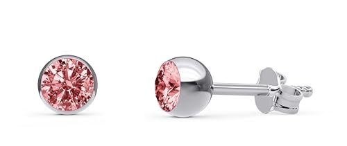 TIABELLE – Ohrstecker KIRA aus Titan mit funkelnden Swarovski® Zirconias – Silberfarbene Ohrringe für Damen – allergenfrei & hautverträglich – Handmade in Germany (MIDI | 5,0mm ø | Pink) von TIABELLE