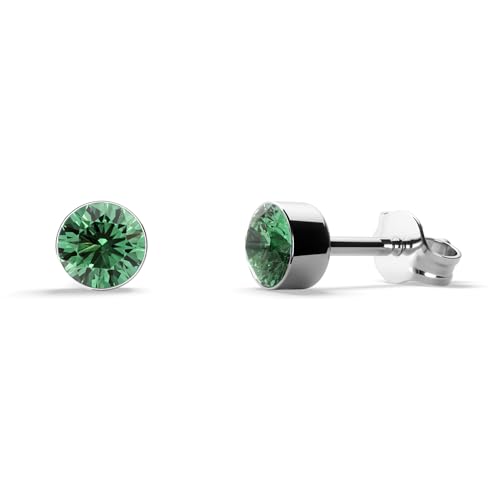TIABELLE – Ohrstecker RISE aus Titan mit funkelnden Swarovski® Zirconias – Silberfarbene Ohrringe für Damen – allergenfrei & hautverträglich – Handmade in Germany (MIDI | 4,3mm ø | Green) von TIABELLE