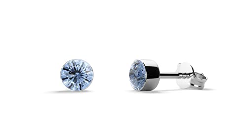 TIABELLE – Ohrstecker RISE aus Titan mit funkelnden Swarovski® Zirconias – Silberfarbene Ohrringe für Damen – allergenfrei & hautverträglich – Handmade in Germany (MIDI | 4,3 mm ø | Light Blue) von TIABELLE