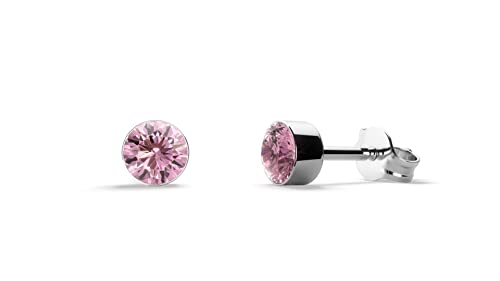 TIABELLE – Ohrstecker RISE aus Titan mit funkelnden Swarovski® Zirconias – Silberfarbene Ohrringe für Damen – allergenfrei & hautverträglich – Handmade in Germany (MIDI | 4,3 mm ø | Pink) von TIABELLE