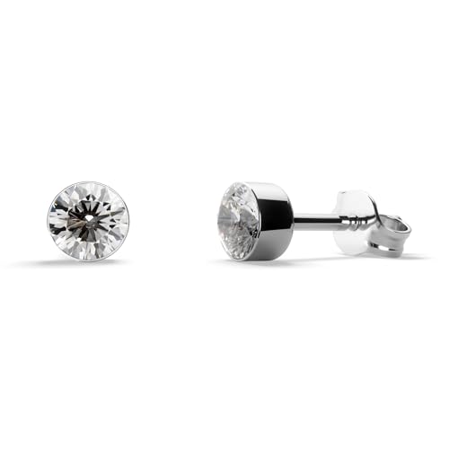 TIABELLE – Ohrstecker RISE aus Titan mit funkelnden Swarovski® Zirconias – Silberfarbene Ohrringe für Damen – allergenfrei & hautverträglich – Handmade in Germany (MIDI | 4,3mm ø | White) von TIABELLE