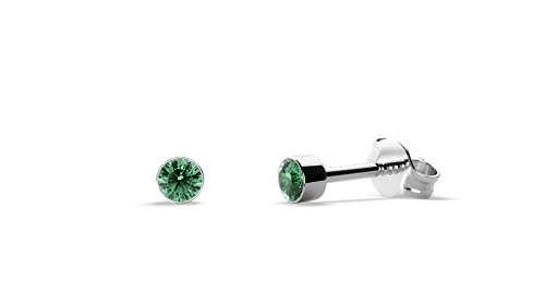 TIABELLE – Ohrstecker RISE aus Titan mit funkelnden Swarovski® Zirconias – Silberfarbene Ohrringe für Damen – allergenfrei & hautverträglich – Handmade in Germany (MINI | 2,8 mm ø | Green) von TIABELLE