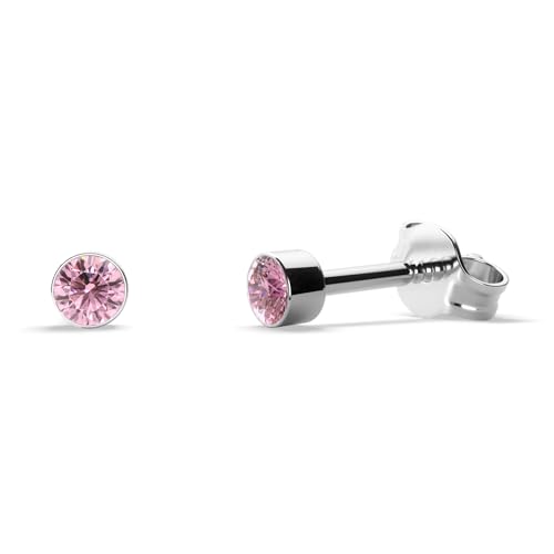 TIABELLE – Ohrstecker RISE aus Titan mit funkelnden Swarovski® Zirconias – Silberfarbene Ohrringe für Damen – allergenfrei & hautverträglich – Handmade in Germany (MINI | 2,8mm ø | Pink) von TIABELLE
