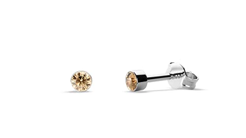 TIABELLE – Ohrstecker RISE aus Titan mit funkelnden Swarovski® Zirconias – Silberfarbene Ohrringe für Damen – allergenfrei & hautverträglich – Handmade in Germany (MINI | 2,8 mm ø | Yellow) von TIABELLE