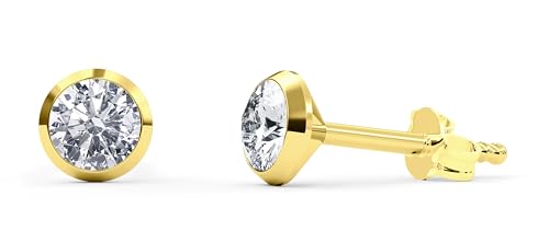 TIABELLE – Ohrstecker TRUMPET aus Titan mit funkelnden Swarovski® Zirconias – Goldfarbene Ohrringe für Damen – allergenfrei & hautverträglich – Handmade in Germany (MIDI | 5,1mm ø | Gold White) von TIABELLE