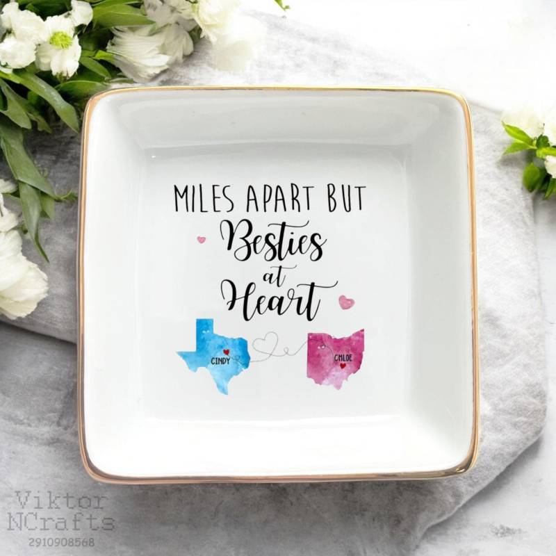 Benutzerdefinierte Ring Schale Für Freund-Long Distanz Freundschaft Geschenk-Meilen Auseinander, Aber Besties Im Herzen-Umzug von ViktorNCrafts
