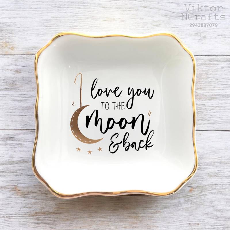 Personalisierte Ehering Schale Liebe Sie Bis Zum Mond Und Zurück-Jubiläum Andenken-Valentinsgrüße Geschenke Für Freundin von ViktorNCrafts