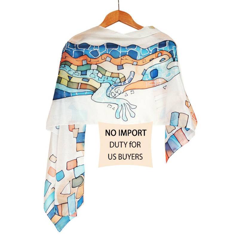 Gaudis Salamanderschal. Handbemalter Seidenschal Mit Eidechse. Berühmte Kunst Langer Schal. Drachenschal. Gaudi Schal Einzigartige Frauen von ViktoriaArtHouse