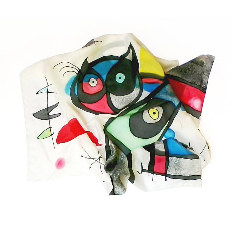 Joan Miro Seidentuch. Handbemalter Seidenschal Mit Berühmtem Kunstmotiv. Einzigartiger Abstrakter Schal. Bandana Bemalt. Frauen Kunst von ViktoriaArtHouse