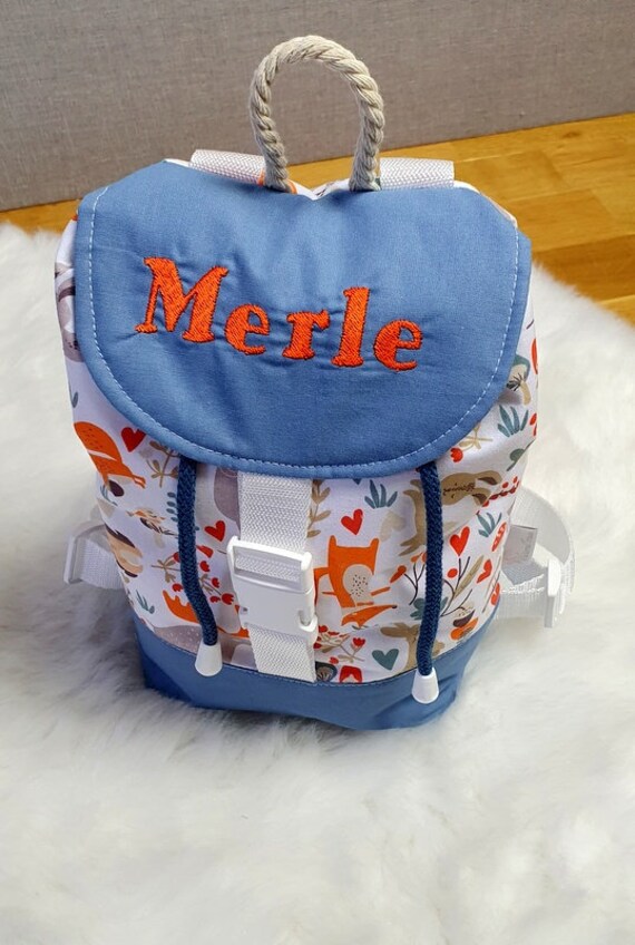 Rucksack Waldtiere Kinderrucksack Merle Orange Blau Reh Fuchs Igel Hase von ViktoriasTraum