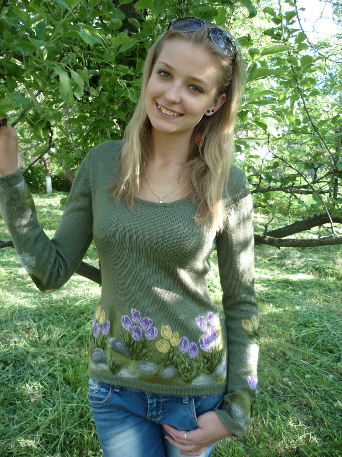 Handgefertigte Kleidung Mutter Der Braut Gestrickte Bluse Pullover Elegante Grüne Geschenk Für Sie Stricken Handgemachte Dlouse von ViktoriyaSK