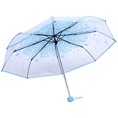 Vikye Regenschirm, 1PC transparenter Faltschirm Modischer Prinzessinnenschirm mit romantischem Kirschblütenmuster(Blau) von Vikye