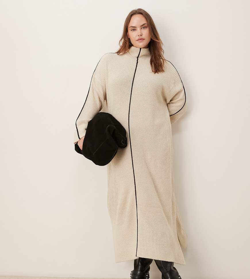 VILA Curve - Hochgeschlossenes Maxi-Strickkleid in Creme-Weiß VILA Curve - Hochgeschlossenes Maxi-Strickkleid in Creme-Weiß von Vila Curve