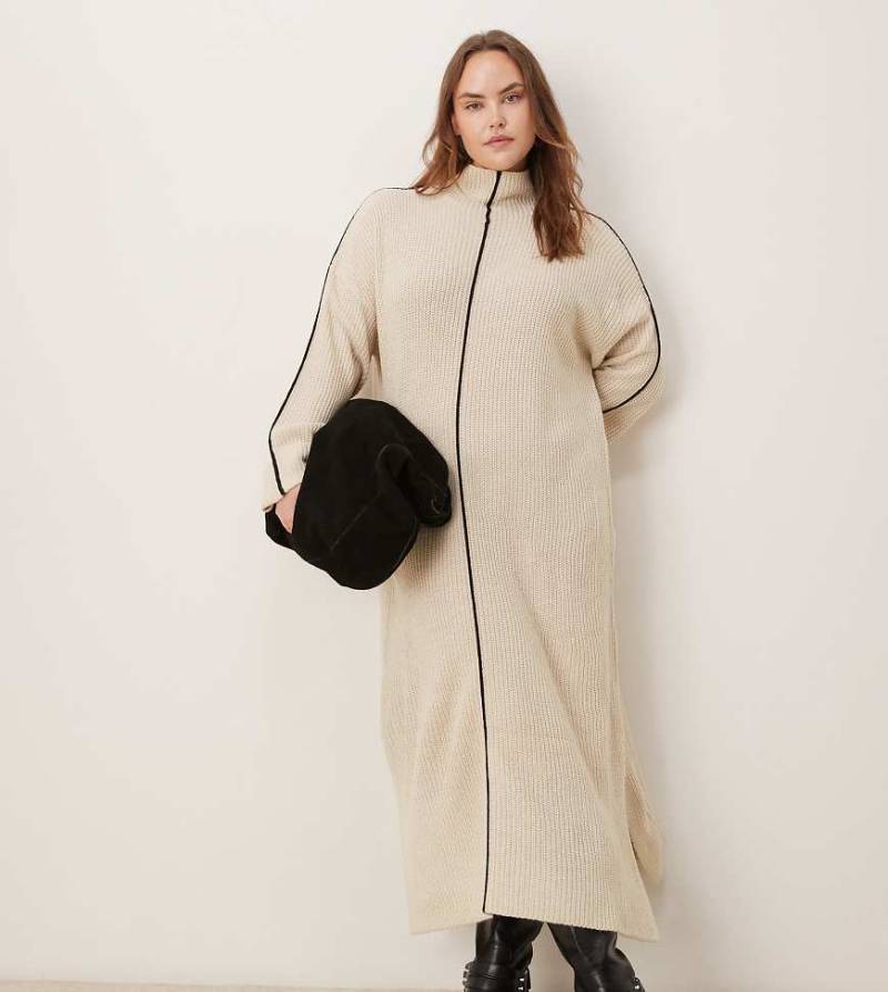 VILA Curve - Hochgeschlossenes Maxi-Strickkleid in Creme-Weiß von Vila Curve