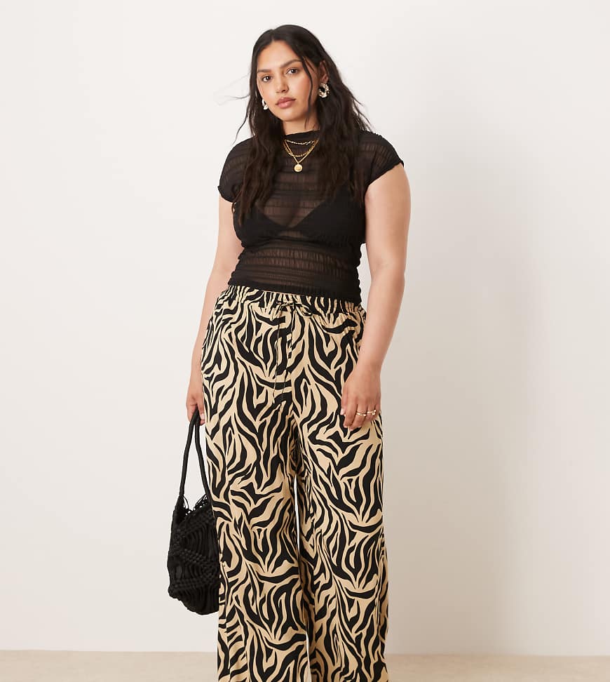 VILA Curve - Hose in Wollweiß mit Zebramuster und weitem Bein von Vila Curve