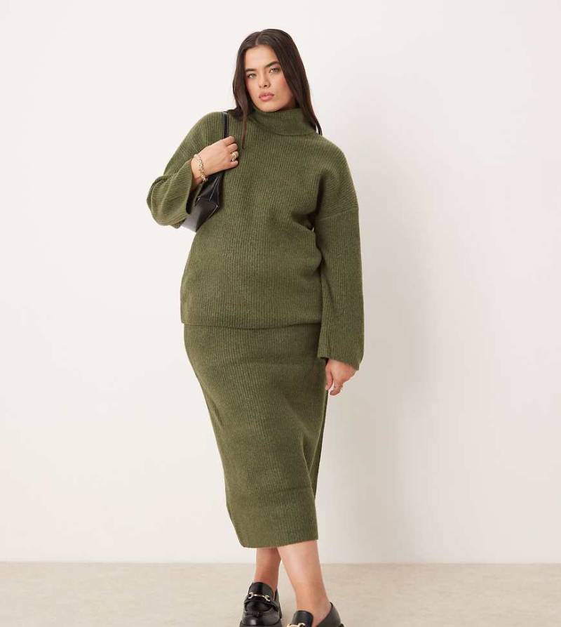 VILA Curve - Midi-Strickrock in Khaki, Kombiteil-Grün von Vila Curve