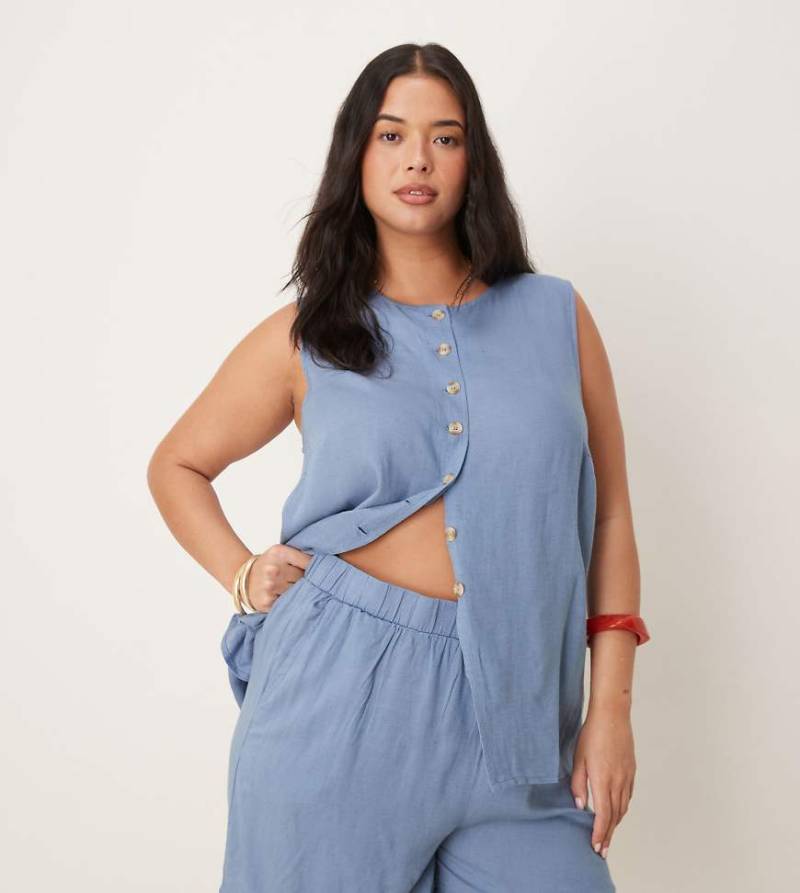 VILA Curve - Shorts in Chambray-Blau mit hohem Bund, Kombiteil von Vila Curve