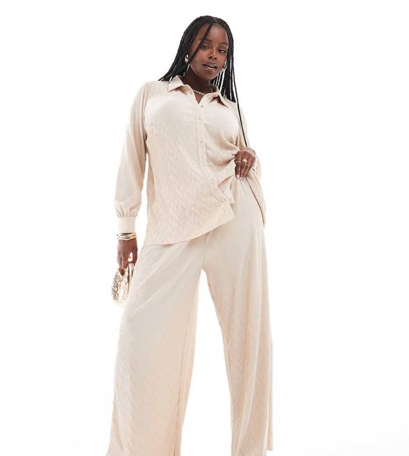 Vila Curve - Plissierte Hose in Creme mit weitem Bein, Kombiteil-Weiß von Vila Curve