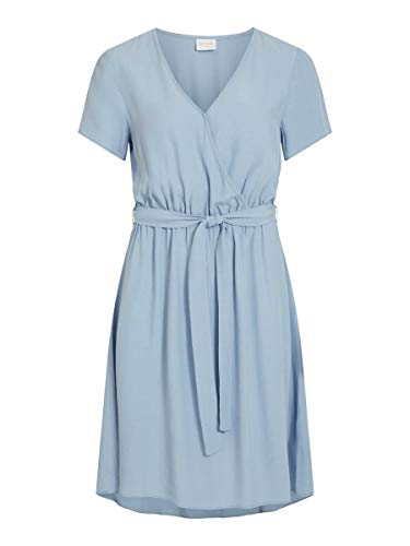 Vila NOS Damen VIPRIMERA WRAP S/S Dress-NOOS Kleid, Ashley Blue, 34 von Vila