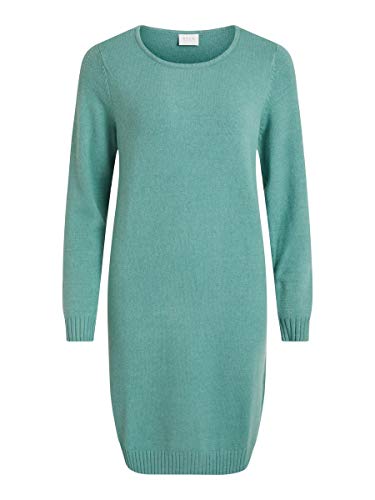 Vila NOS Damen Viril L/S Knit Dress-Noos Kleid, Türkis (Oil Blue Detail:Melange), X-Small (Herstellergröße:XS) von Vila NOS