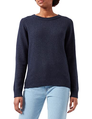 Vila Damen Strickpullover Rundhalsausschnitt O-Neck L/S Knit Top,Total Eclipse, Detail:Melange,L von Vila