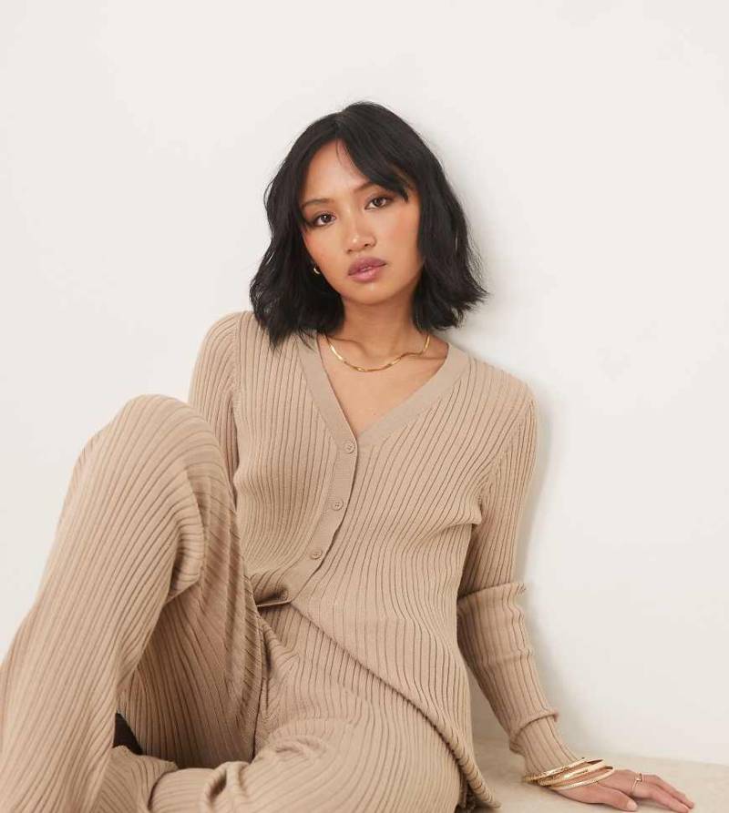 VILA Petite - Gerippte Longline-Strickjacke in Hellbraun, Kombiteil-Neutral von Vila Petite