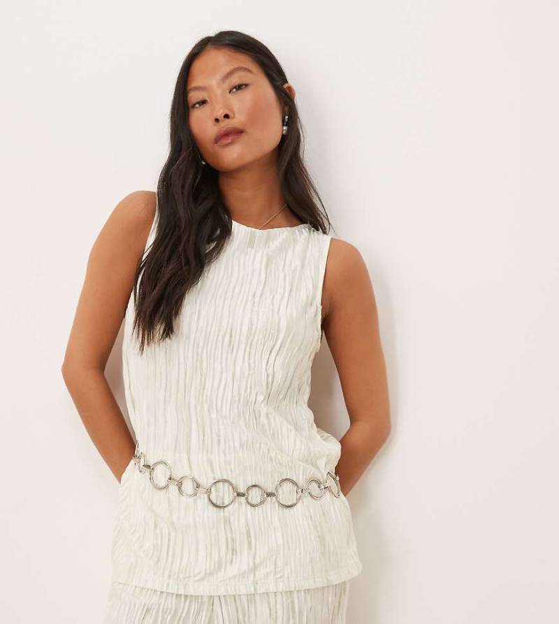 VILA Petite - Plissiertes, ärmelloses Oberteil in hellem Schlammgrün mit Batikmuster und U-Boot-Ausschnitt, Kombiteil von Vila Petite