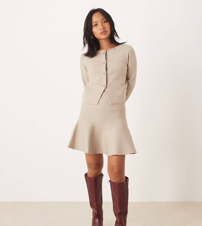 Vila Petite - Strukturierter Mini-Strickrock in meliertem Naturton, Kombiteil-Neutral von Vila Petite