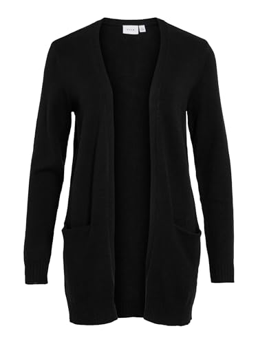 Vila Clothes Damen Strickjacke VIRIL L/S Open Knit Cardigan - NOOS 14044041, Einfarbig, Gr. 38 (Herstellergröße: M), Schwarz (Black) von Vila