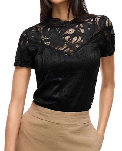 VILA CLOTHES Damen VISTASIA S/S LACE TOP - NOOS Top,, per pack Schwarz (Black Black), 38 (Herstellergröße: M) von Vila