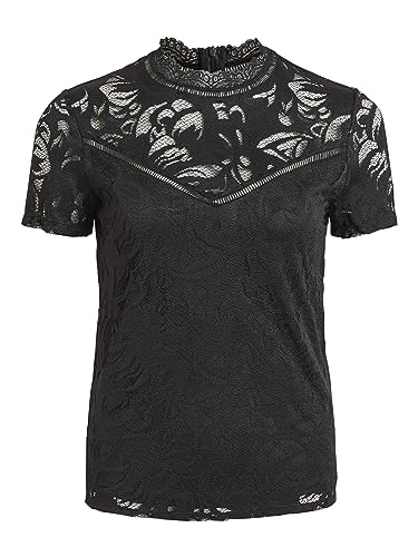 VILA CLOTHES Damen VISTASIA S/S LACE TOP - NOOS Top,, per pack Schwarz (Black Black), 40 (Herstellergröße: L) von Vila