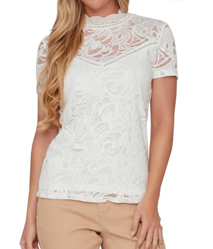 VILA CLOTHES Damen VISTASIA S/S LACE TOP - NOOS Top,, per pack Weiß (Cloud Dancer Cloud Dancer), 38 (Herstellergröße: M) von Vila